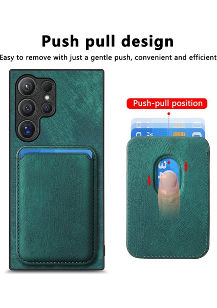 Samsung Galaxy S25 Ultra Kılıf Çıkarılabilir Kart Yuvalı Retro Deri Tpu Telefon Arka Kapak-Yeşil (Yurt Dışından)
