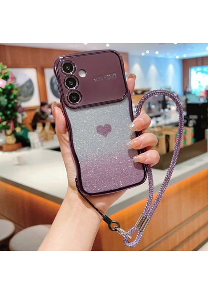Samsung Galaxy S25 Kılıfı Için Askılı Elektro Kaplama Tpu Telefon Kapağı Aşk Kalp Degrade Parıltılı-Koyu Mor (Yurt Dışından)