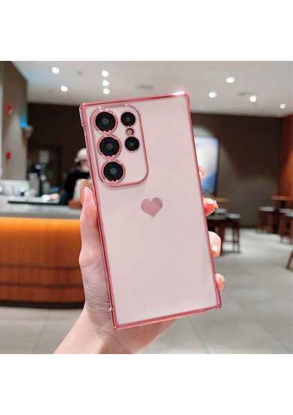 Samsung Galaxy S25 Ultra Kılıf Tpu Telefon Arka Kapak Galvanik Kalp Desenli-Gül Pembe (Yurt Dışından)