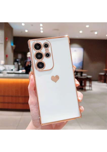 Samsung Galaxy S25 Ultra Kılıf Tpu Telefon Arka Kapak Galvanik Kalp Desenli-Fildişi Beyaz (Yurt Dışından)