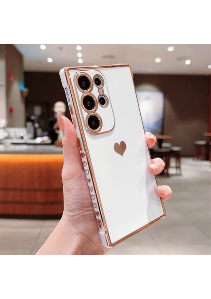 Samsung Galaxy S25 Ultra Kılıf Tpu Telefon Arka Kapak Galvanik Kalp Desenli-Fildişi Beyaz (Yurt Dışından) fırsatları