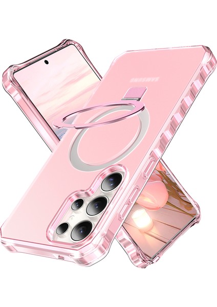 Samsung Galaxy S25 Ultra Kılıf Magsafe Buzlu Anti-Drop Pc+Tpu Telefon Kapağı-Pembe ile Uyumlu Küçük Dalgalı Kenar (Yurt Dışından)