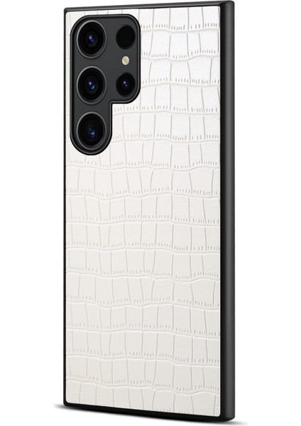 Samsung Galaxy S25 Ultra Kılıf Timsah Dokulu Tasarım Deri Ince Arka Kapak-Beyaz (Yurt Dışından)