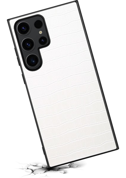 Samsung Galaxy S25 Ultra Kılıf Timsah Dokulu Tasarım Deri Ince Arka Kapak-Beyaz (Yurt Dışından)