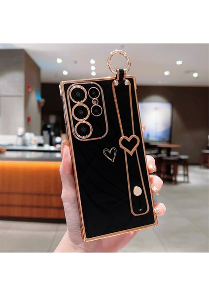 Samsung Galaxy S24 Ultra Kılıf Elektroliz Kalp Desenli Tpu Telefon Arka Kapak Bileklik Kickstand-Siyah (Yurt Dışından) indirimleri