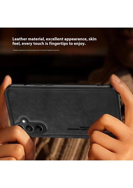 Samsung Galaxy A56 5g Kılıf Retro Doku Mat Tpu+Pu Deri Arka Kapak Desteği Manyetik Araç Tutucu-Gri (Yurt Dışından)