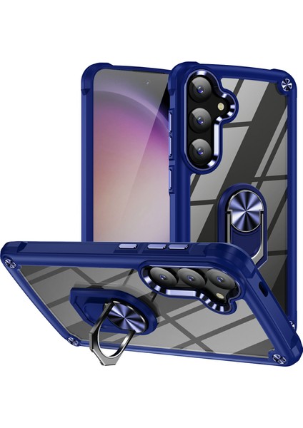 Samsung Galaxy S24 Fe Kılıf Alaşım Lens Çerçevesi Pc+Tpu Kickstand Telefon Arka Kapak-Mavi (Yurt Dışından)