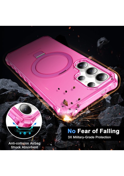 Samsung Galaxy S25 Ultra Kılıf Magsafe Buzlu Anti-Drop Pc + Tpu Telefon Kapağı-Gül ile Uyumlu Küçük Dalgalı Kenar (Yurt Dışından) modelleri