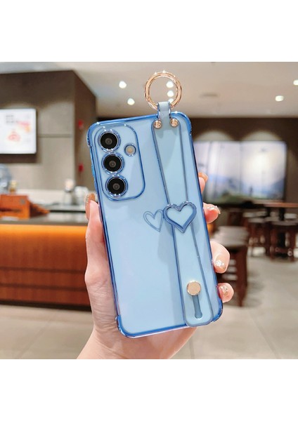 Samsung Galaxy A55 5g Kılıf Elektroliz Kalp Desenli Tpu Telefon Arka Kapak Bileklik Kickstand-Mavi (Yurt Dışından)