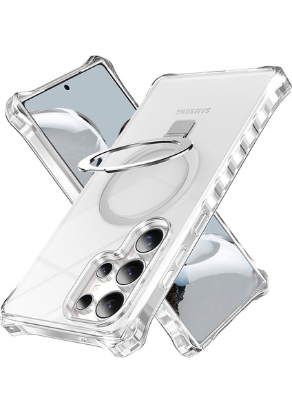 Samsung Galaxy S24 Ultra Kılıf Magsafe Buzlu Anti-Drop Pc+Tpu Telefon Kapağı-Şeffaf ile Uyumlu Küçük Dalgalı Kenar (Yurt Dışından)