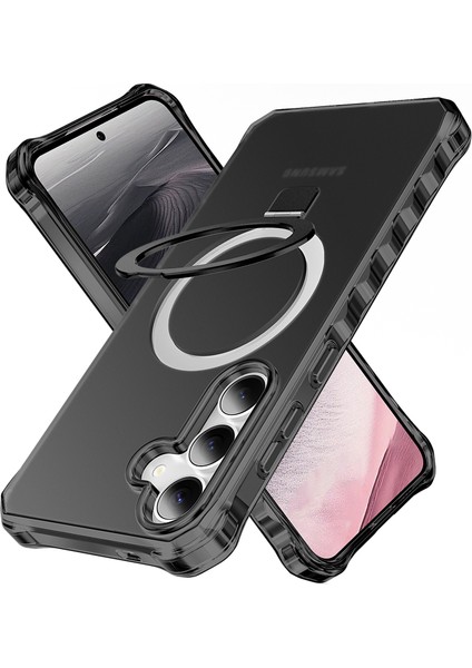 Samsung Galaxy S25+/S24+ Kılıf Magsafe Buzlu Anti-Drop Pc + Tpu Telefon Kapağı ile Uyumlu Küçük Dalgalı Kenar - Siyah (Yurt Dışından)