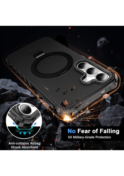 Samsung Galaxy S25+/S24+ Kılıf Magsafe Buzlu Anti-Drop Pc + Tpu Telefon Kapağı ile Uyumlu Küçük Dalgalı Kenar - Siyah (Yurt Dışından) modelleri