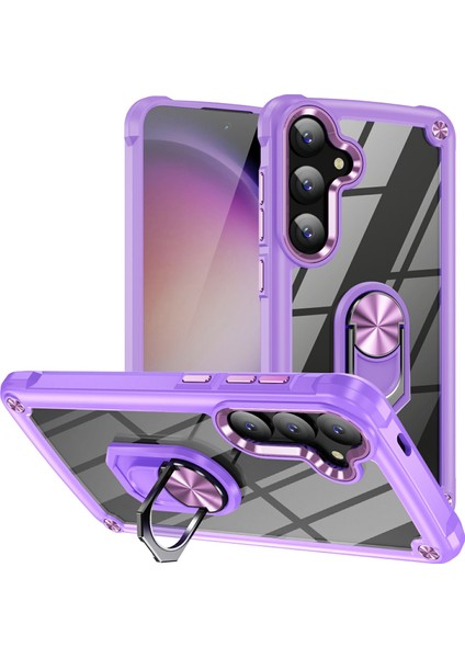 Samsung Galaxy S24 Fe Kılıf Alaşım Lens Çerçevesi Pc+Tpu Kickstand Telefon Arka Kapak-Mor (Yurt Dışından)