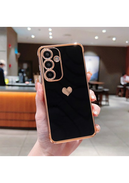 Samsung Galaxy A55 5g Kılıf Tpu Telefon Arka Kapak Galvanik Kalp Desenli-Siyah (Yurt Dışından)
