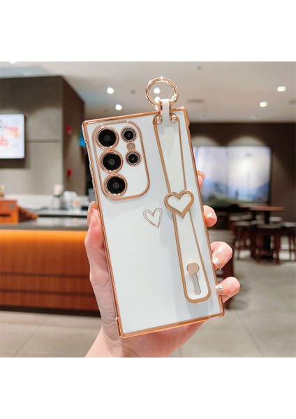 Samsung Galaxy S24 Ultra Kılıf Elektroliz Kalp Desenli Tpu Telefon Arka Kapak Bileklik Kickstand-Fildişi Beyaz (Yurt Dışından) indirimleri