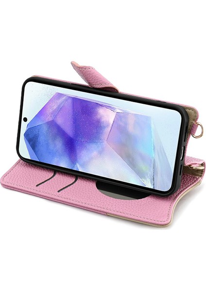 Samsung Galaxy A26 5g Deri Kılıf Cüzdan Standı Kapak Düzensiz Kuyruk Stili Zincir Askı-Pembe (Yurt Dışından) modelleri