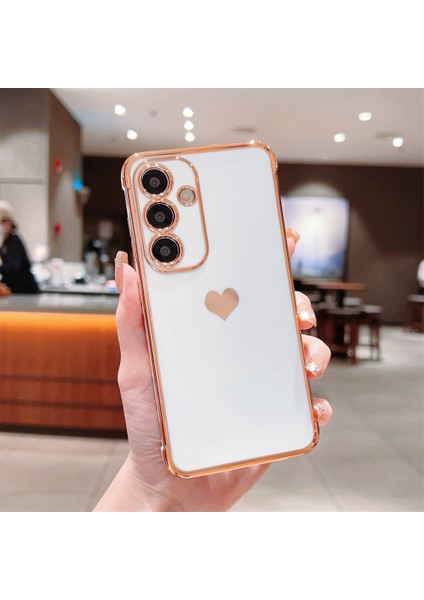 Samsung Galaxy A55 5g Kılıf Tpu Telefon Arka Kapak Galvanik Kalp Desenli-Fildişi Beyazı (Yurt Dışından)