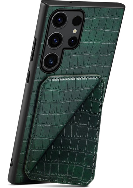 Samsung Galaxy S25 Ultra Kılıf Kartlıklı Deri+Pc+Tpu Timsah Dokulu Arka Kapak-Yeşil (Yurt Dışından)
