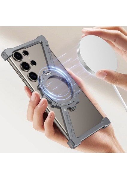 Samsung Galaxy S24 Ultra Kickstand Kılıf Magsafe Z Şekli Tampon Telefon Kapağı-Gümüş ile Uyumlu (Yurt Dışından) fırsatları