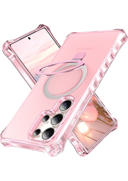Samsung Galaxy S24 Ultra Kılıf Magsafe Buzlu Anti-Drop Pc+Tpu Telefon Kapağı-Pembe ile Uyumlu Küçük Dalgalı Kenar (Yurt Dışından)