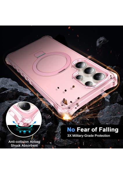 Samsung Galaxy S24 Ultra Kılıf Magsafe Buzlu Anti-Drop Pc+Tpu Telefon Kapağı-Pembe ile Uyumlu Küçük Dalgalı Kenar (Yurt Dışından) modelleri