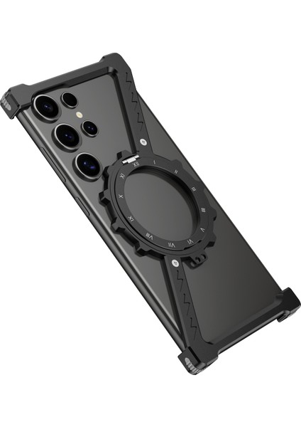 Samsung Galaxy S24 Ultra Kickstand Kılıf Magsafe Z Şekli Tampon Telefon Kapağı-Siyah ile Uyumlu (Yurt Dışından)