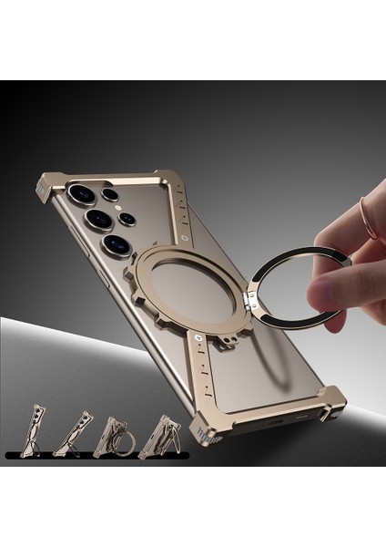 Samsung Galaxy S24 Ultra Kickstand Kılıf Magsafe Z Şekli Tampon Telefon Kapağı-Siyah ile Uyumlu (Yurt Dışından) fırsatları