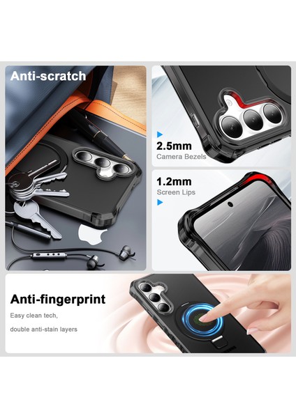 Samsung Galaxy S25+/S24+ Kılıf Magsafe Buzlu Anti-Drop Pc + Tpu Telefon Kapağı ile Uyumlu Küçük Dalgalı Kenar - Siyah (Yurt Dışından) fırsatları