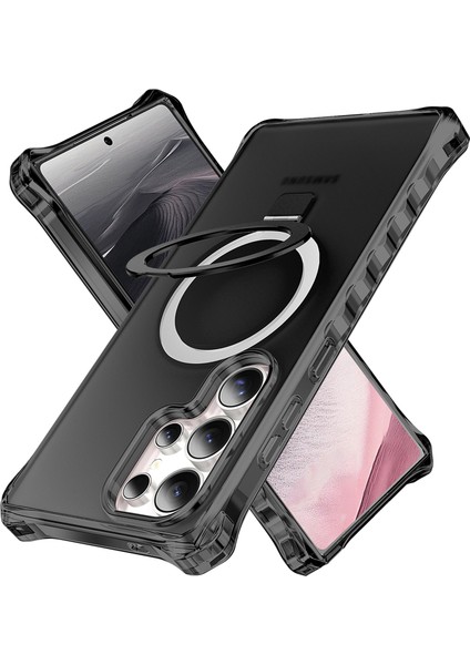 Samsung Galaxy S24 Ultra Kılıf Magsafe Buzlu Anti-Drop Pc+Tpu Telefon Kapağı-Siyah ile Uyumlu Küçük Dalgalı Kenar (Yurt Dışından)