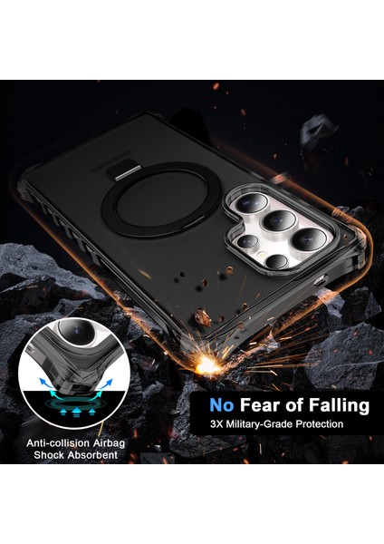 Samsung Galaxy S24 Ultra Kılıf Magsafe Buzlu Anti-Drop Pc+Tpu Telefon Kapağı-Siyah ile Uyumlu Küçük Dalgalı Kenar (Yurt Dışından) modelleri