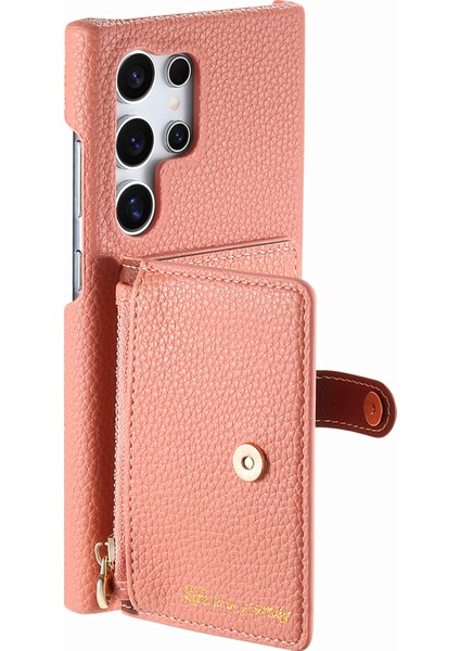 Samsung Galaxy S25 Ultra Kılıf Fermuarlı Kart Tutucu Kickstand Litchi Tahıl Deri Arka Kapak-Pembe (Yurt Dışından) fırsatları