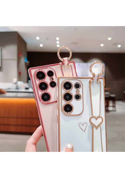 Samsung Galaxy S24 Ultra Kılıf Elektroliz Kalp Desenli Tpu Telefon Arka Kapak Bileklik Kickstand-Mor (Yurt Dışından) fırsatları