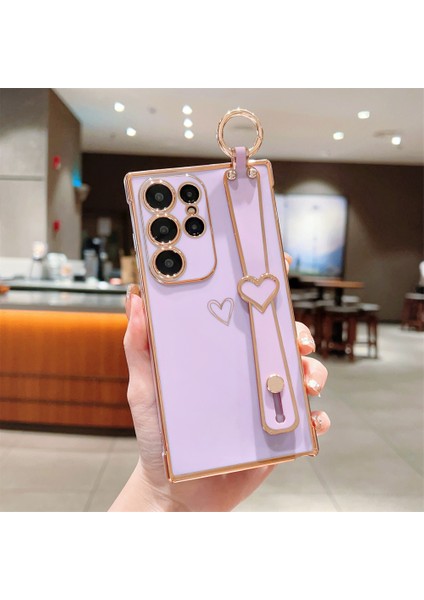 Samsung Galaxy S24 Ultra Kılıf Elektroliz Kalp Desenli Tpu Telefon Arka Kapak Bileklik Kickstand-Mor (Yurt Dışından) indirimleri