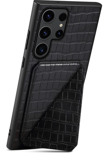 Samsung Galaxy S25 Ultra Kılıf Kartlıklı Deri+Pc+Tpu Timsah Dokulu Arka Kapak-Siyah (Yurt Dışından)