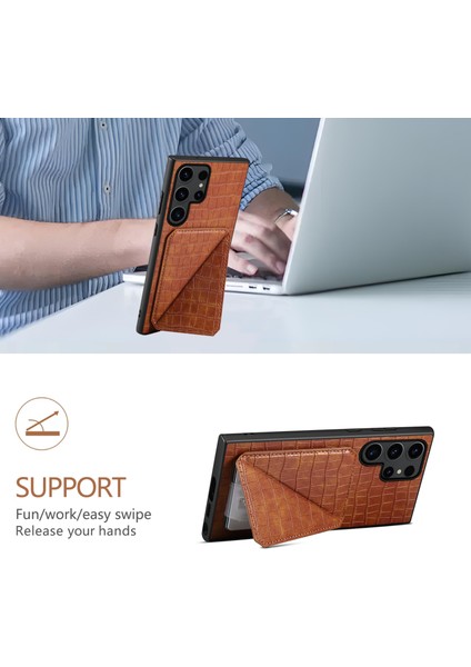 Samsung Galaxy S25 Ultra Kılıf Kartlıklı Deri+Pc+Tpu Timsah Dokulu Arka Kapak-Siyah (Yurt Dışından)