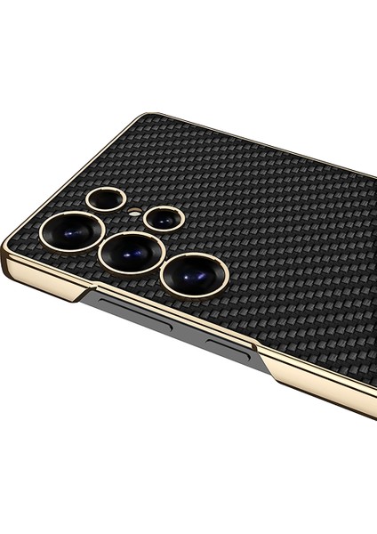 Gkk Samsung Galaxy S25 Ultra Kılıf Galvanik Kickstand Pu Sert Pc Telefon Arka Kapak-Karbon Fiber Doku (Yurt Dışından)