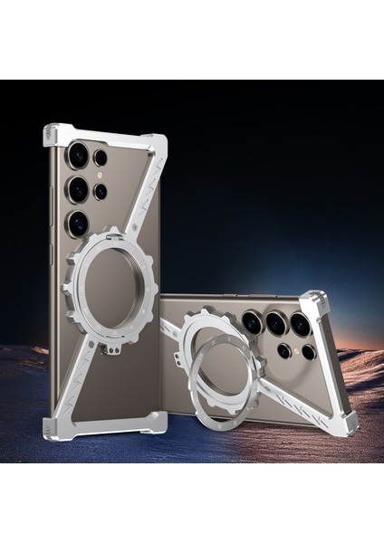 Samsung Galaxy S24 Ultra Kickstand Kılıf Magsafe Z Şekli Tampon Telefon Kapağı-Gümüş ile Uyumlu (Yurt Dışından) indirimleri