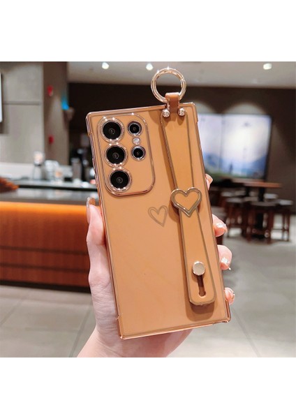Samsung Galaxy S24 Ultra Kılıf Elektroliz Kalp Desenli Tpu Telefon Arka Kapak Bileklik Kickstand-Kahverengi (Yurt Dışından) indirimleri