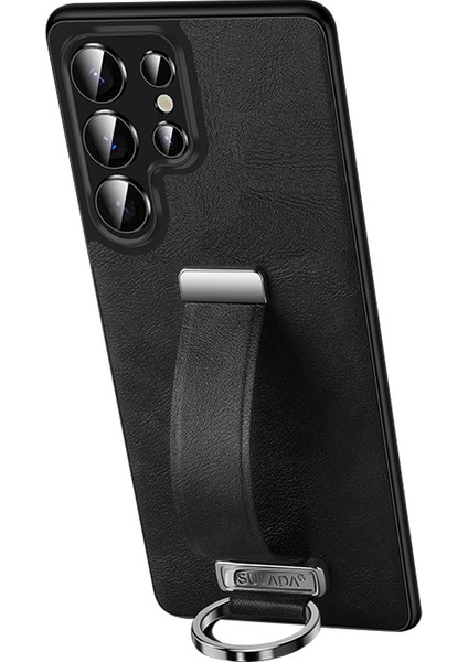 Sulada Moda Serisi Samsung Galaxy S25 Ultra Kılıf Bileklik Kickstand Deri Arka Telefon Kapağı-Siyah (Yurt Dışından)