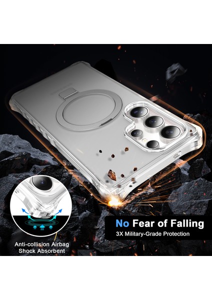 Samsung Galaxy S24 Ultra Kılıf Magsafe Buzlu Anti-Drop Pc+Tpu Telefon Kapağı-Gri ile Uyumlu Küçük Dalgalı Kenar (Yurt Dışından) modelleri