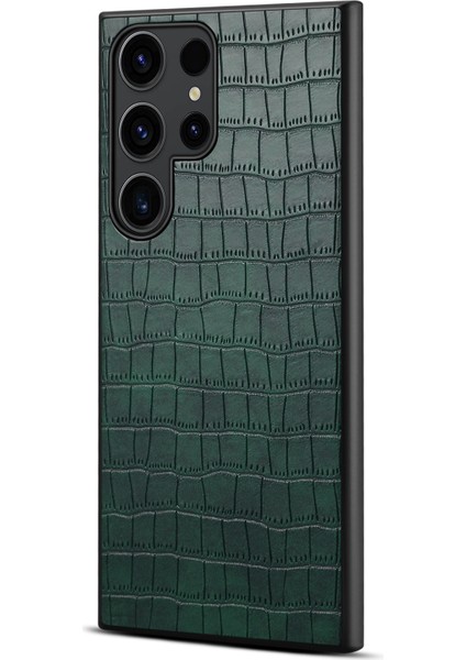 Samsung Galaxy S25 Ultra Kılıf Timsah Dokulu Tasarım Deri Ince Arka Kapak-Yeşil (Yurt Dışından)