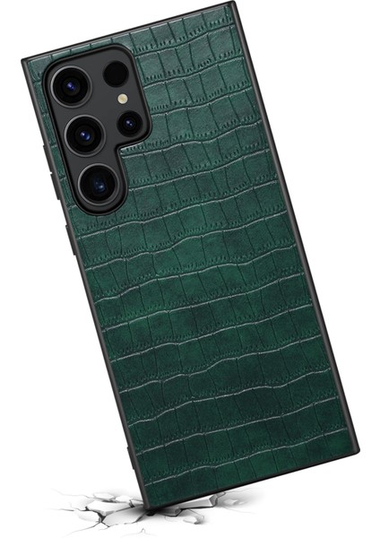 Samsung Galaxy S25 Ultra Kılıf Timsah Dokulu Tasarım Deri Ince Arka Kapak-Yeşil (Yurt Dışından)