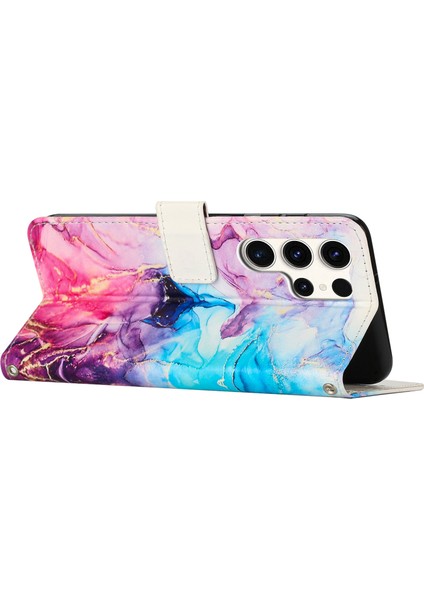 Samsung Galaxy S24 Ultra Standlı Kılıf Mermer Desenli Pu Deri Cüzdan Telefon Kılıfı Bilek Askılı-Pembe/mor (Yurt Dışından) indirimleri