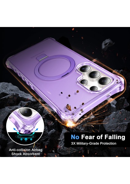 Samsung Galaxy S24 Ultra Kılıf Magsafe Buzlu Anti-Drop Pc+Tpu Telefon Kapağı-Mor ile Uyumlu Küçük Dalgalı Kenar (Yurt Dışından) modelleri