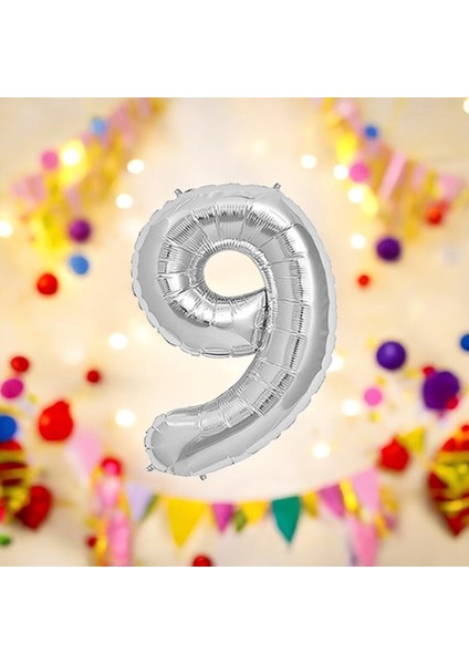 9 Numara Folyo Gümüş Balon 100 cm 40INÇ Helyuma Uygun Parti Balonu Numaralar