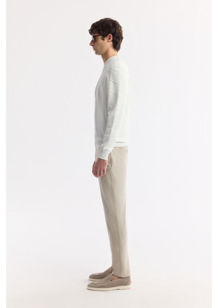 Erkek Ekru Bisiklet Yaka Dokulu Rayon Triko Kazak A51y5022