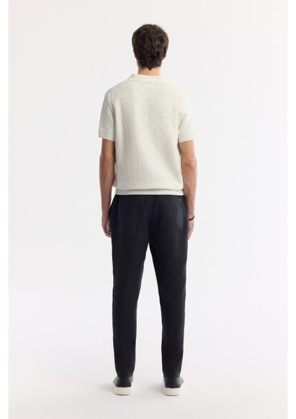 Erkek Ekru Polo Yaka Jakarlı Buklet İplik Triko T-shirt A51Y5040