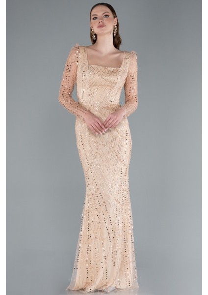 Uzun Kol Taşlı Saten Kuyruk Aksesuarlı Abiye ABU4603 fiyatları