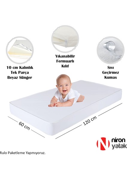Sıvı Geçirmez Bebek Yatağı - 60x120 cm Yıkanabilir Kılıflı Yatak