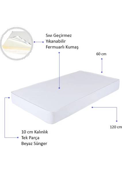 Sıvı Geçirmez Bebek Yatağı - 60x120 cm Yıkanabilir Kılıflı Yatak indirimleri